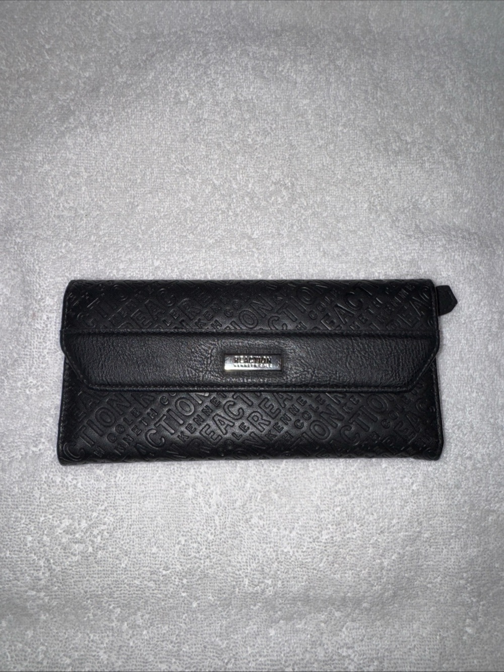 Kenneth Cole Black Embossed Continental Wallet with Logo Plate